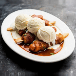 Soya Chaap with Vanilla Ice-cream